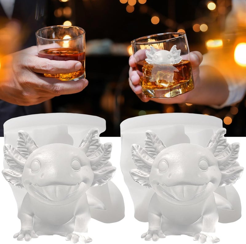 SIUPER 3D Axolotl Ice Cube Silicone Molds Tray for Whiskey, Cocktail, Drink, Bar; Rich Details. Fun Animal Mold for DIY Craft Taba Squishy Chocolate Soap Candle Resin Gift for Women Girls Boys; 2 Pack - Image 1